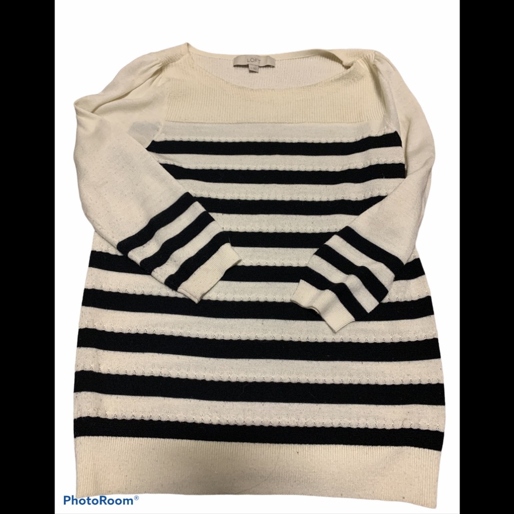 Loft boatneck cream/black striped sweater sz sm